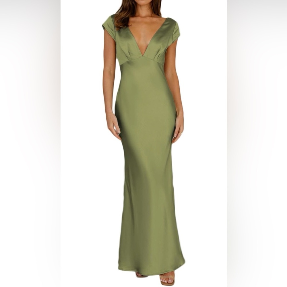 Halfisland Satin VNeck Cap Sleeve Backless Elegant Twist Cut Out Dress Wedding